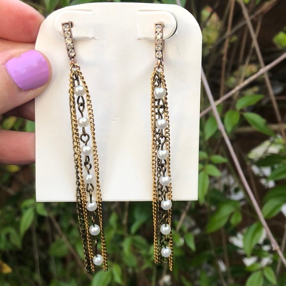 Bohemian Crystal + Pearl Tassel Earrings - Picture 3 of 8